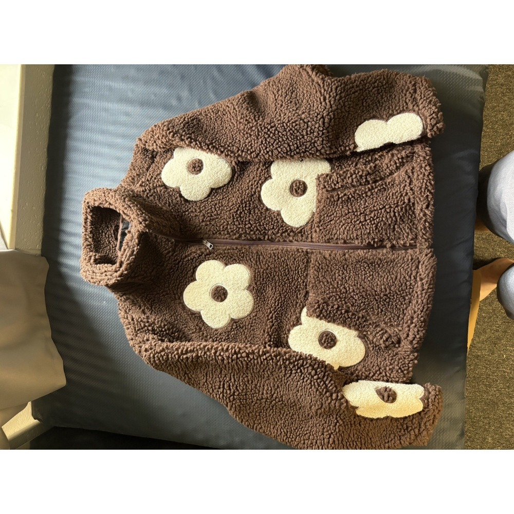 MARK EDWARD STUDIO Faux Fur Daisy Teddy Jacket Y2K Small Chocolate Brown